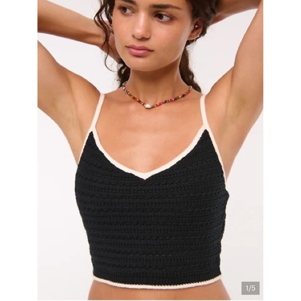 Abercrombie & Fitch Crochet Style Bra Top Small Black White Cotton Crop Cami